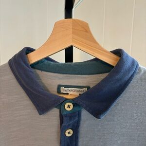 Carbon2Cobalt Gray Short Sleeve Cotton Contrast Trim Preppy Polo Mens Medium